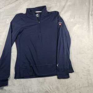 Puma Golf Women Large 1/4 Zip Golf Shirt Navy Blue LS Pullover Logo Pirate